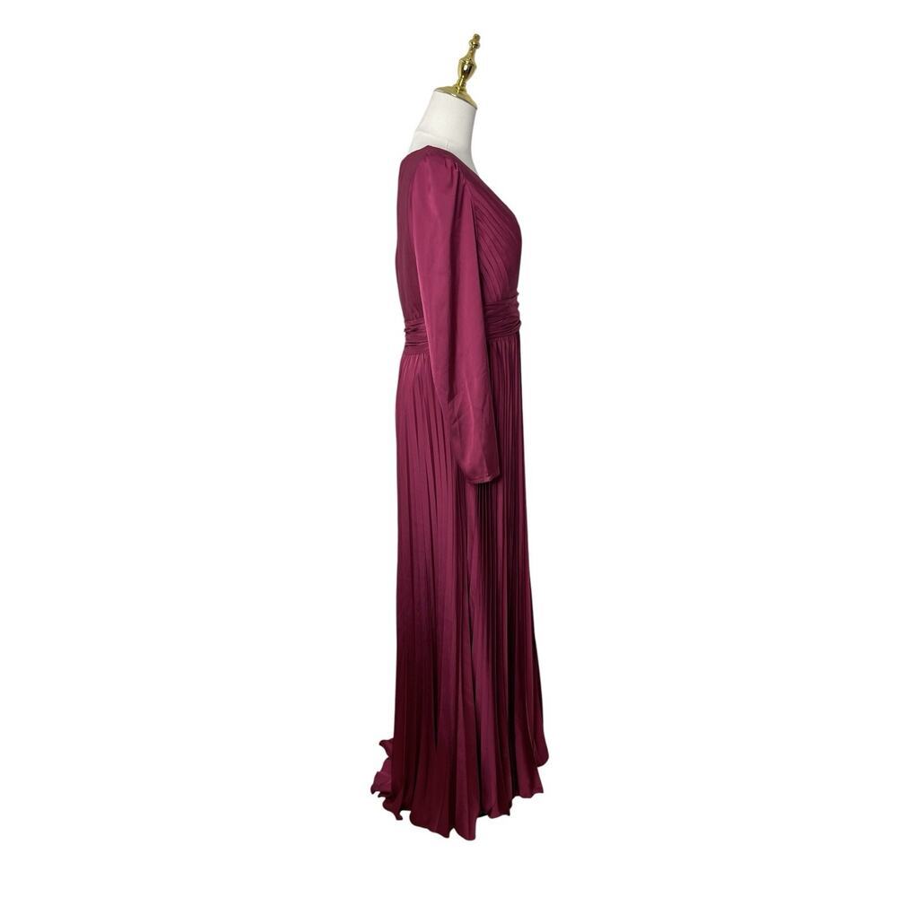 Mac Duggal 26542 Magenta Pleated Satin Long Sleeve Empire Waist Gown Size 8 $458 - Picture 6 of 8